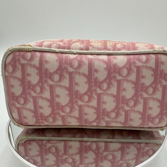 Christian Dior-Authentic-Rare Cosmetic Bag Pouch Pink and White Coated Canvas - Picture 2 of 11
